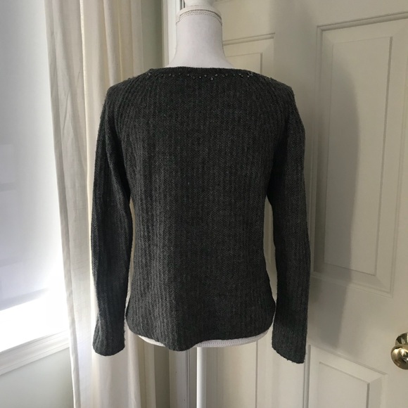 {Ann Taylor} Jeweled Neckline Grey Alpaca Sweater - Picture 3 of 7